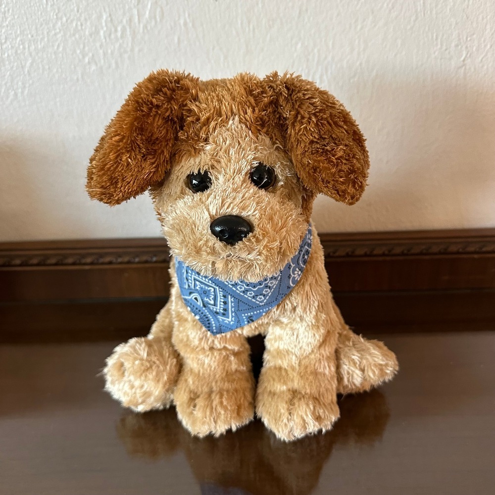 Ty Scoundrel Brown Puppy Dog Plush TySilk Blue Bandana Stuffed Animal 2006